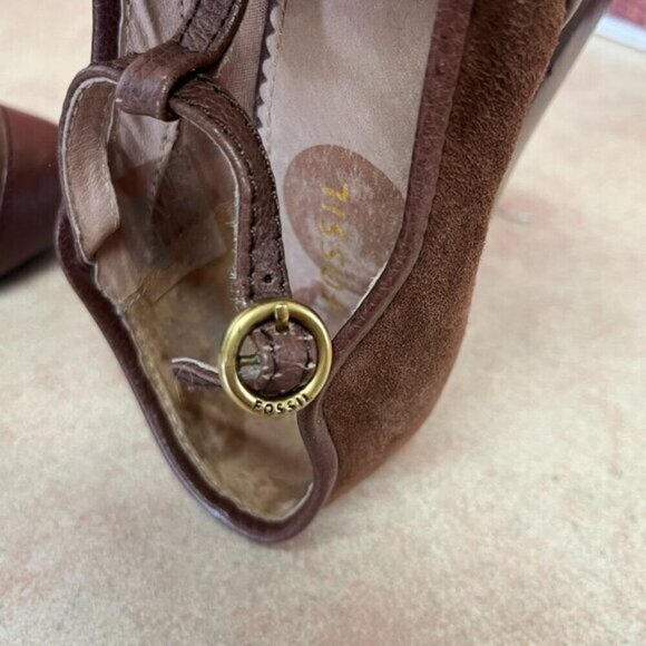 Fossil Giraffe Print Suede Faux Fur T-Strap Heels - Picture 12 of 16